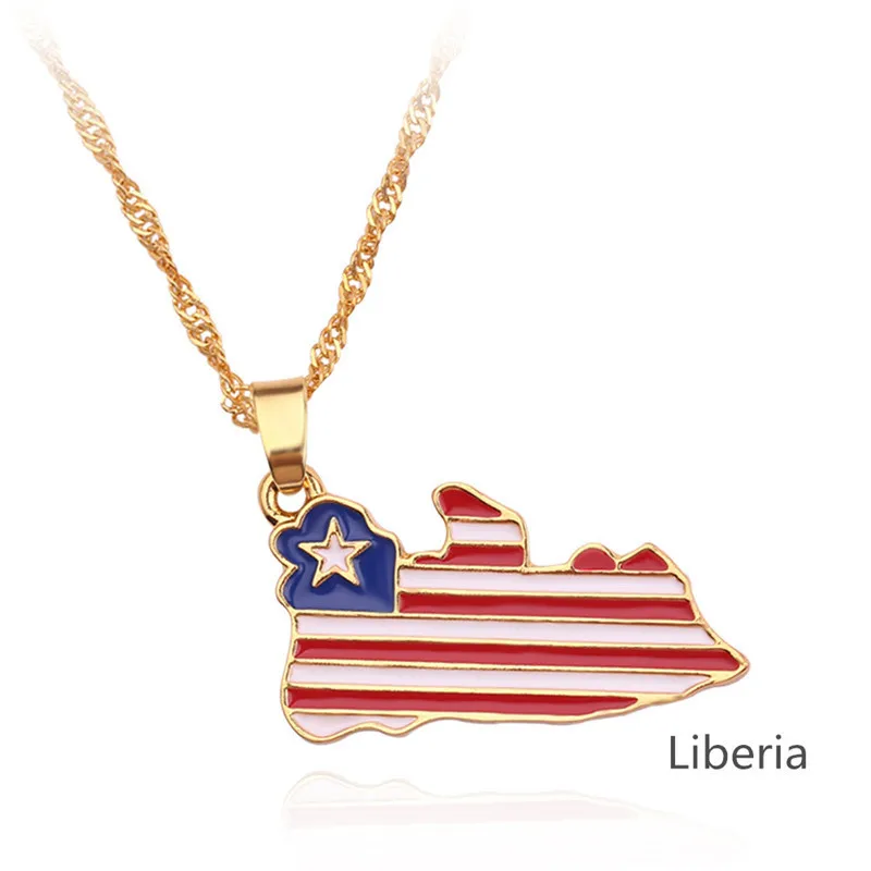 Ожерелье золотистого цвета для женщин и мужчин с картой страны Либерии