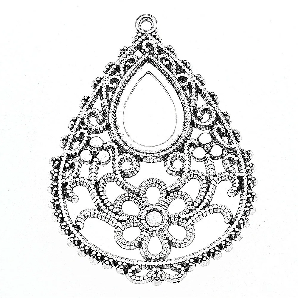 

3pcs 49x36mm Fit 13x18mm Drop Shape Cabochon For Jewelry Making Antique Silver Color Earring Ornament Charm