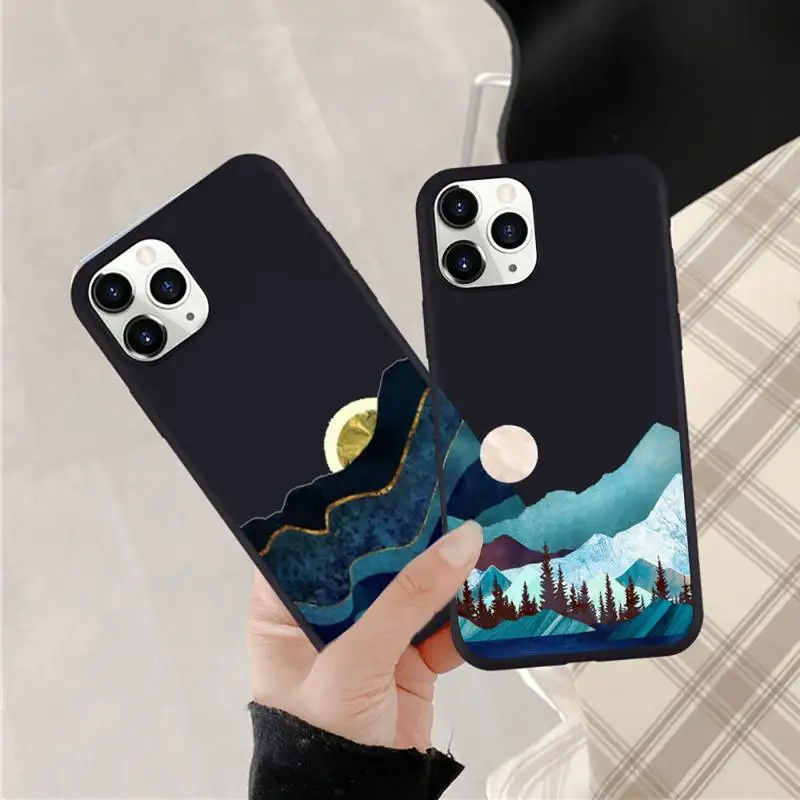 

Mountain Marble Moon pattern Phone Case Candy Color for iPhone 6 7 8 11 12 s mini pro X XS XR MAX Plus