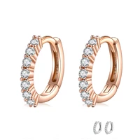 zemior genuine 925 sterling silver rose gold color hoop earrings women simple shiny cz round tiny earring silver jewelry gift