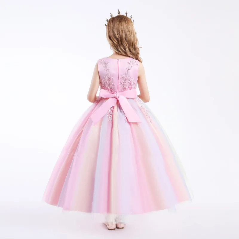 

2021 Formal Girl Party Dresses Embroidery Flower Girl Elegant Tulle Prom Dresses For Girl Bridesmaid Dress Children's Clothing