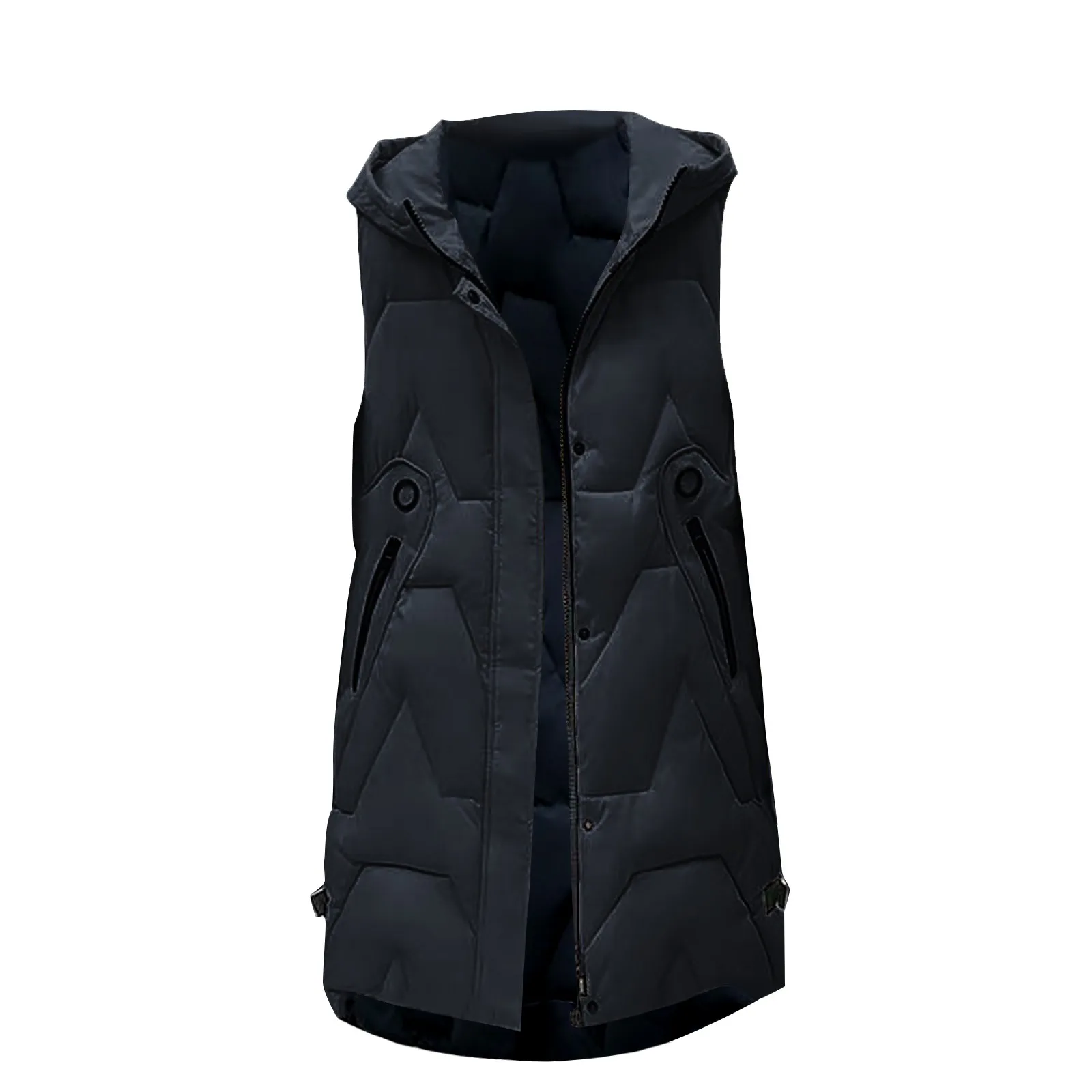 

Women Black Sleeveless Pocket Loose Zip Vest 2021 Hooded Lightweight Sleeveless Casual Vest Female Solid Color Coat L-3XL