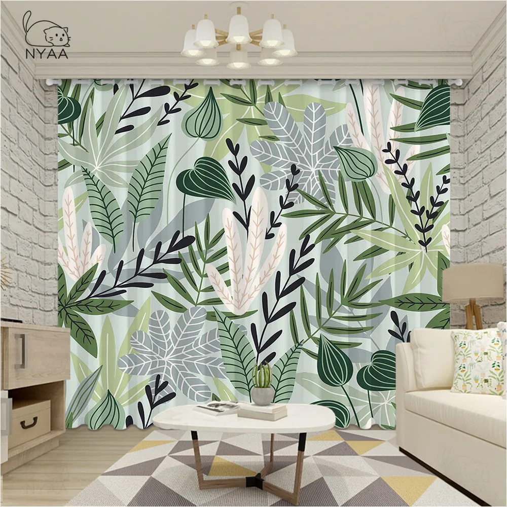 

Modern Pattern Tropical Printed Curtains Green Leaves For Living Room Rainforest Window Drape Blackout Ultra-thin Micro Shading