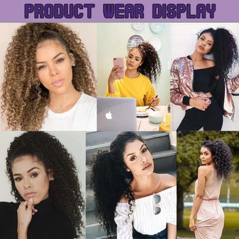 AILIADE 12 ''Синтетический зажим для наращивания волос с хвостиком Короткие афро