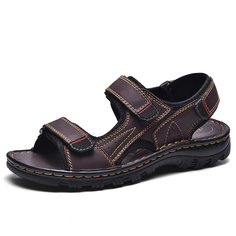 

Mens Genuine Leather Casual Sandals Summer Handmade Big Size Breathable Non-slip Beach Shoes Daily Fashion Sport Sandal for Male