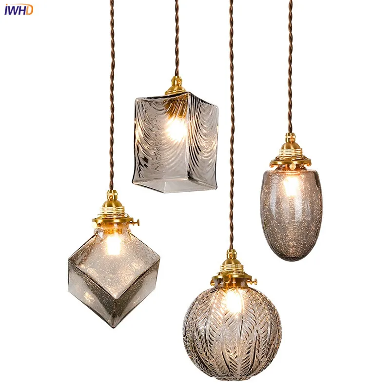 IWHD de estilo japonés de vidrio colgante luces accesorios dormitorio habitación cobre decoración de Loft Vintage Industrial lámpara colgante Luz