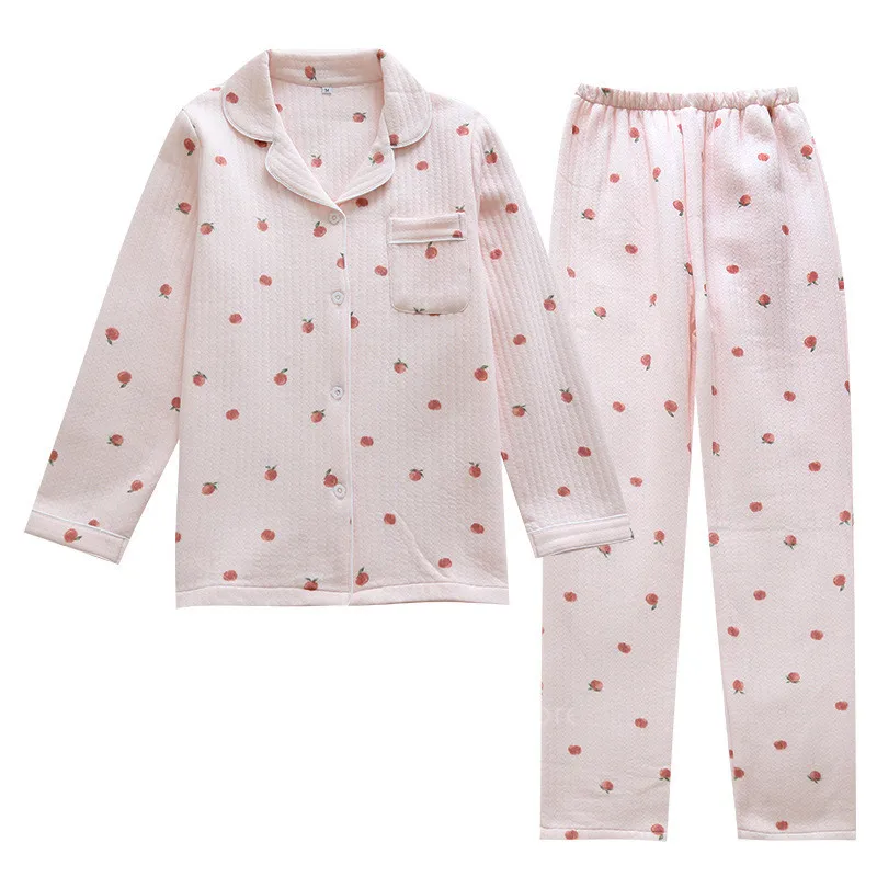 

Autumn Winter Women Pajamas Set Cotton Print Casual Long Sleeve Tops Trousers 2 Pieces Female Plus Size Loose Homewear