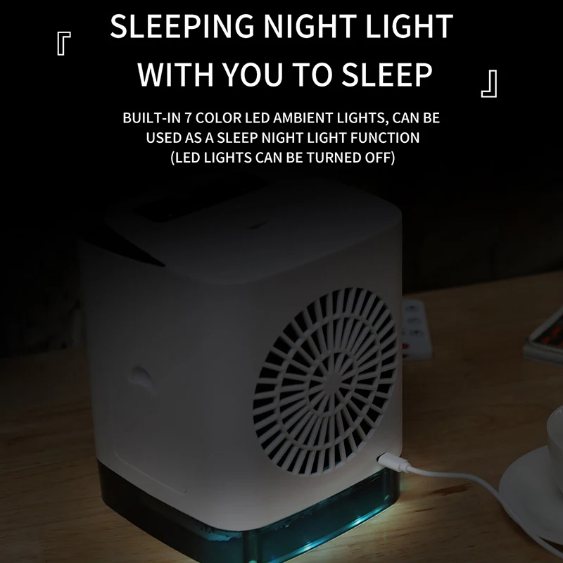 

Mini USB Air Cooler Portable Air Conditioner Humidifier Purifier 7 Color Light Desktop Air Cooling Fan
