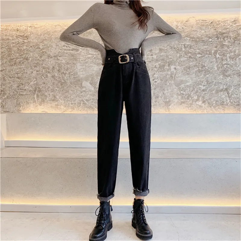 Женские винтажные джинсы JUJULAND узкие черные для женщин в стиле бойфренд с высокой