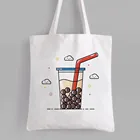 Женская модная сумка, многоразовая сумка для покупок, Холщовая Сумка-тоут с принтом молока и чая для молодых девушек, шоппер, студенческие книжные сумки, подарки