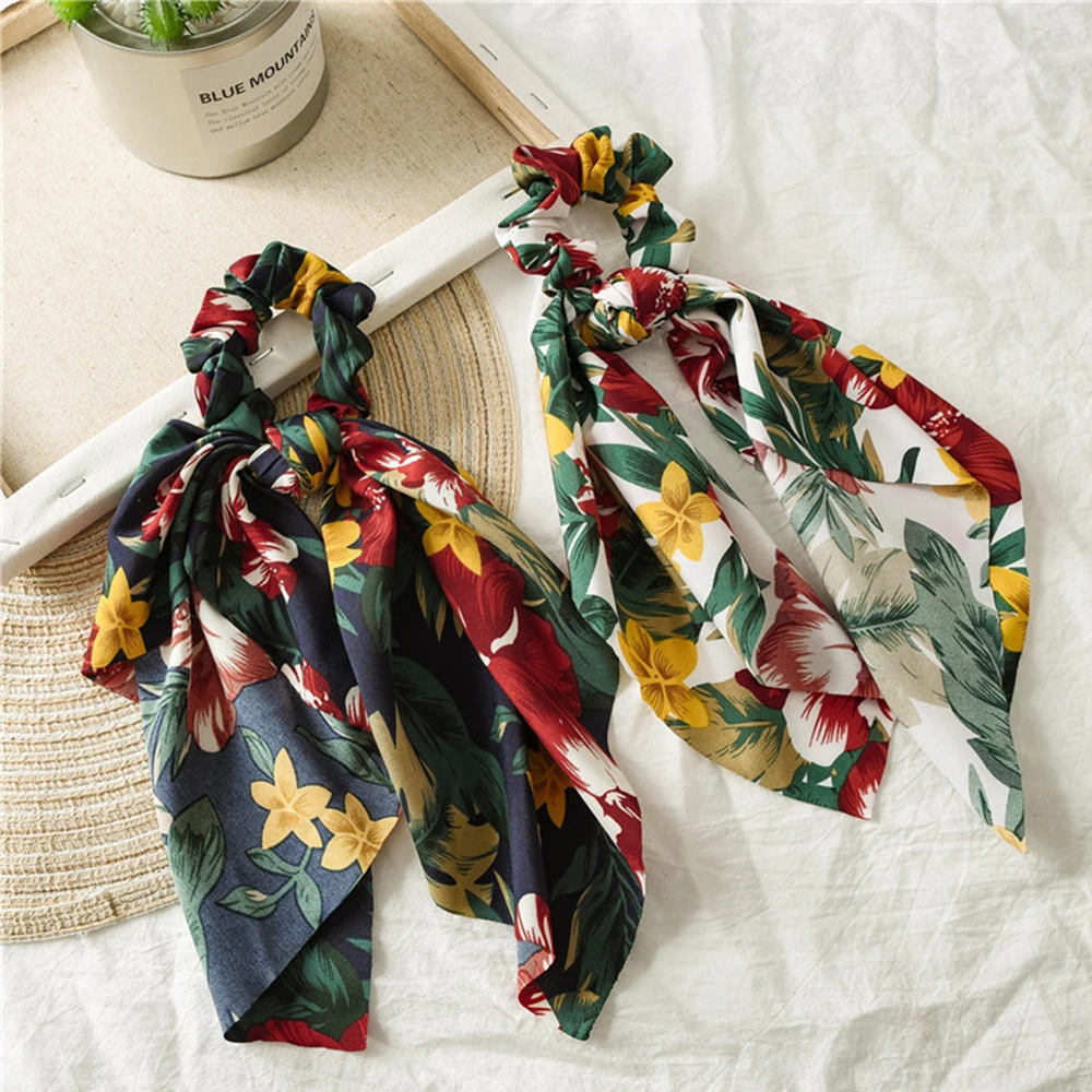 2021 New Chiffon Bow Scrunchies For Women Hair Scarf Elastic Bands Rope Girls Ties Headband Accessories |