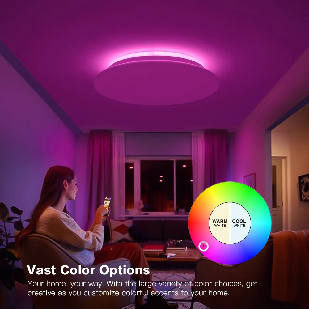 $48.18 LED Ceiling Lamp Wifi Smart Ceiling Light RGB Dimmable Music Ceiling Light Remote Voice Control For Smart Home Work With Google