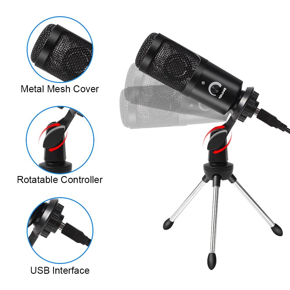 192 кГц/24Bit 2021 виниловые фоны с компьютерным микрофон Usb Plug & Play конденсаторный Boom Arm