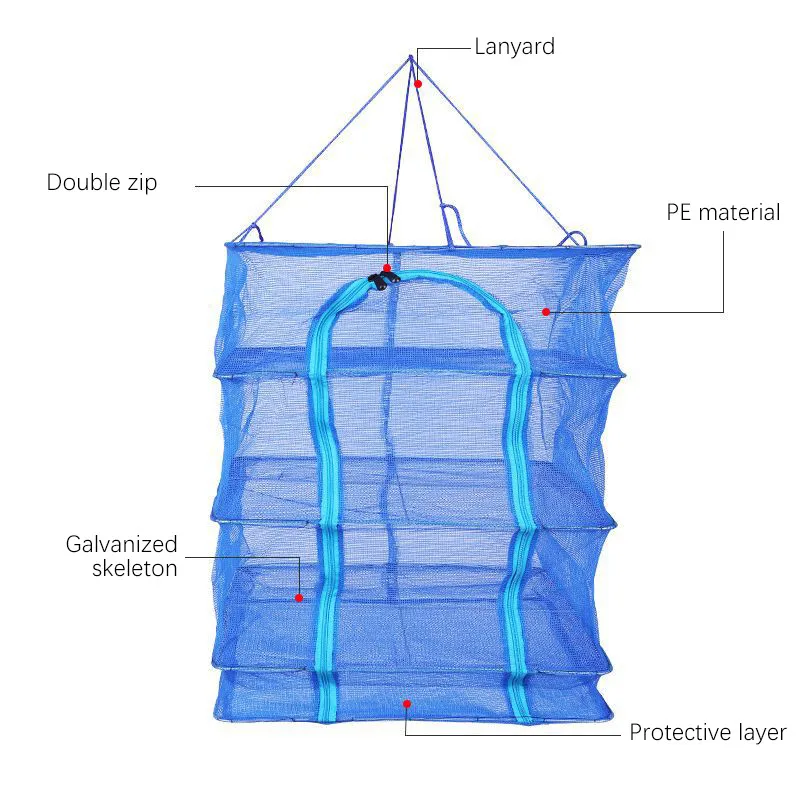 

4 Layers Fishing Net Fish Drying Net Folding Mesh Hanging Net Rack for Food Vegetable Dishes Making Fish Dry Net Mesh Hanging