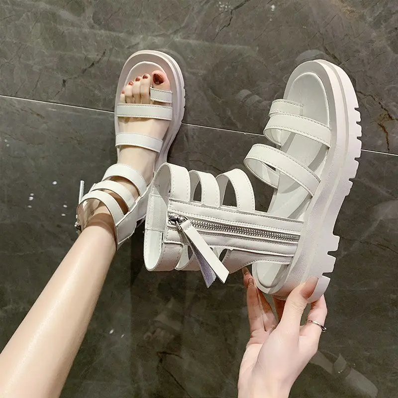 

2021 Summer Martens Shoes Woman Flat Platform Sandals Women Soft Leather Casual Open Toe Gladiator Wedges Women Shoes