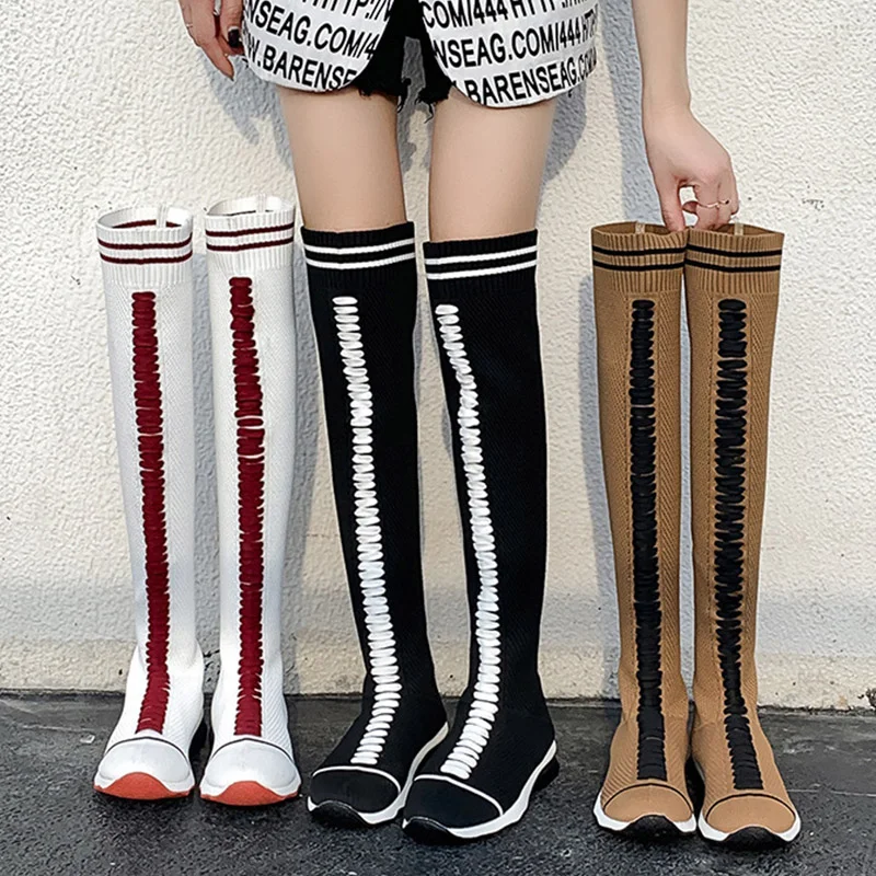 

Women Sock Boots Fashion Women Long Boots Stretch Fabric Shoes Woman Comfortable Boots Female Round Toe Ladies Shoes Plus Size