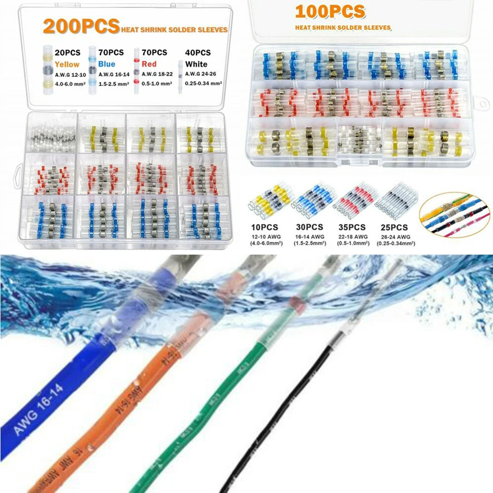 

100/200pcs 4 Size Waterproof Solder Sleeve Heat Shrink Tube Wire Practical Spare Part Wire Solder Sleeves Terminals Connectors