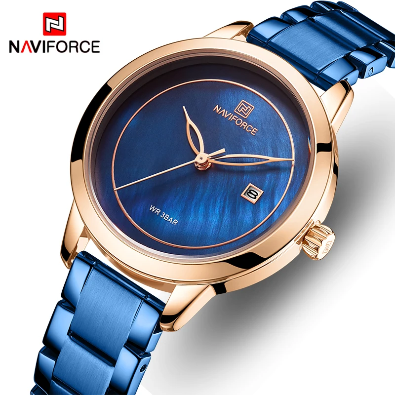 Часы наручные NAVIFORCE женские водонепроницаемые модные простые синие из