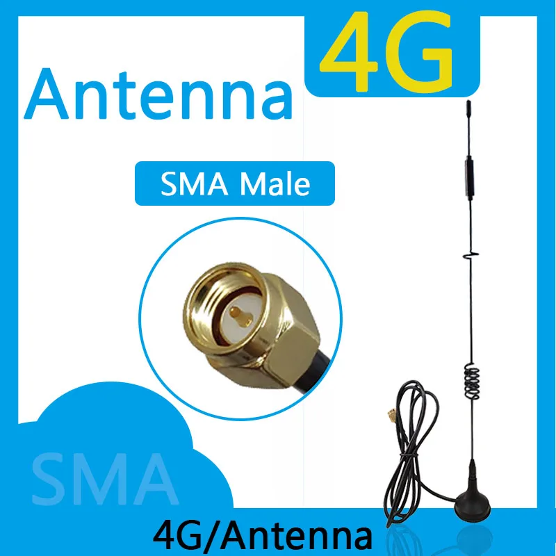 Grandwisdom 20P 3G 4G LTE Antenna 10dbi SMA Male Connector Aerial 698-960/1700-2700Mhz IOT magnetic base 3M Clear Sucker Antena