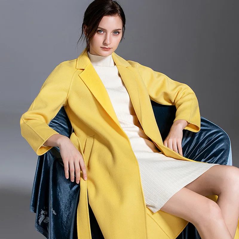 

women s winter coat lemon Double sided wool cashmere outwear 2019 autumn plus size ladies fashion overcoats long free ship
