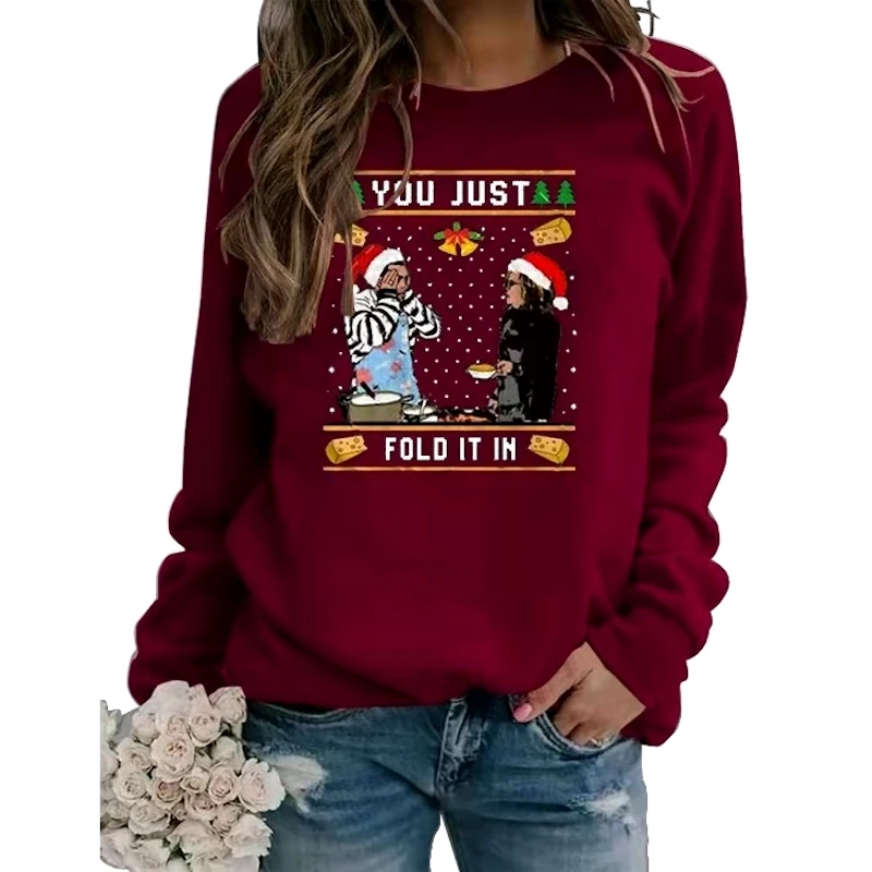 

Hot Top Women Hoodie Christmas Print Clothing You Just Put it in Casual Long Sleeve Sweatshirt O Neck Pullover Wearing