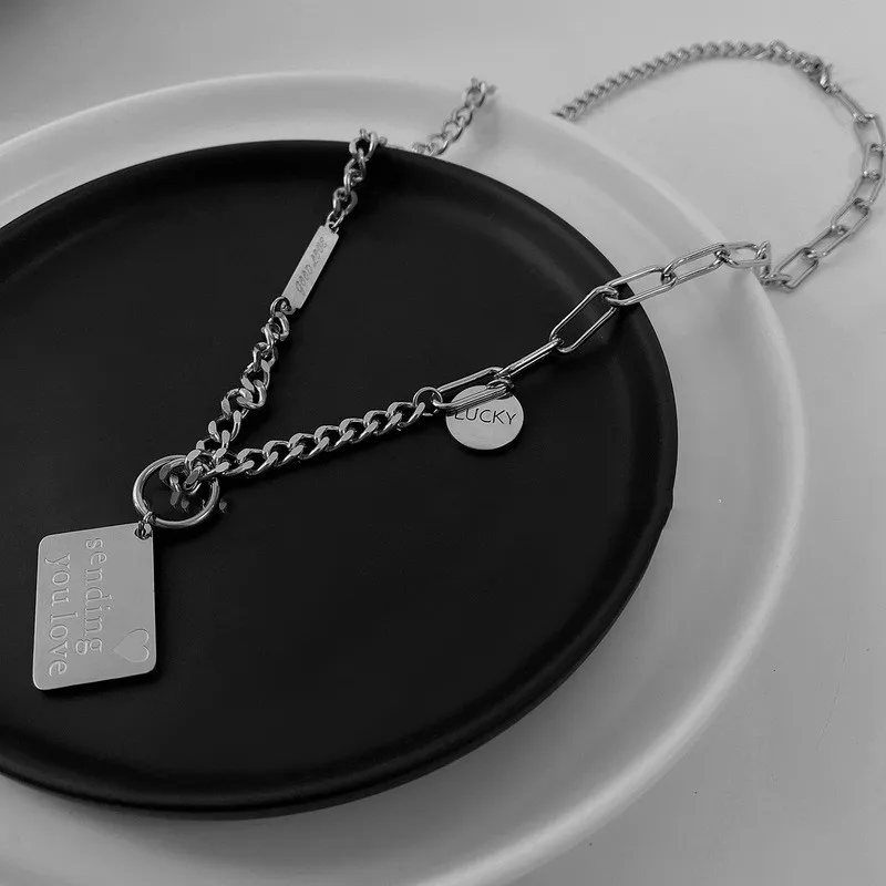 

POTCET Unisex Stainless Steel Square Brand Letter Titanium Steel Necklace Pendant Retro Fashion Hip Hop Party Jewelry