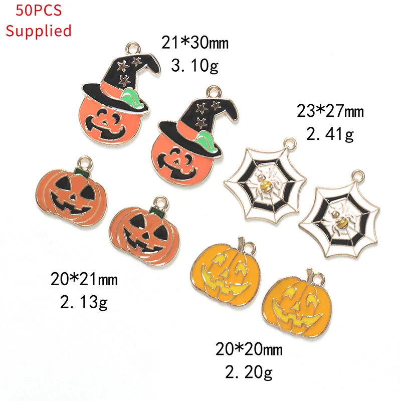 

50 шт., эмалевые Подвески в виде тыквы, летучей мыши, призрака для изготовления ювелирных изделий своими руками, серьги, ожерелья, аксессуары ...