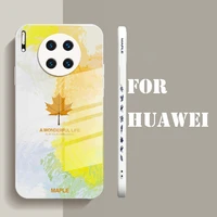 fashion leaf liquid glass shell phone case for huawei mate nova se 5g lite p30 pro p40 30 40 5 6 7 8 watercolor maple back cover