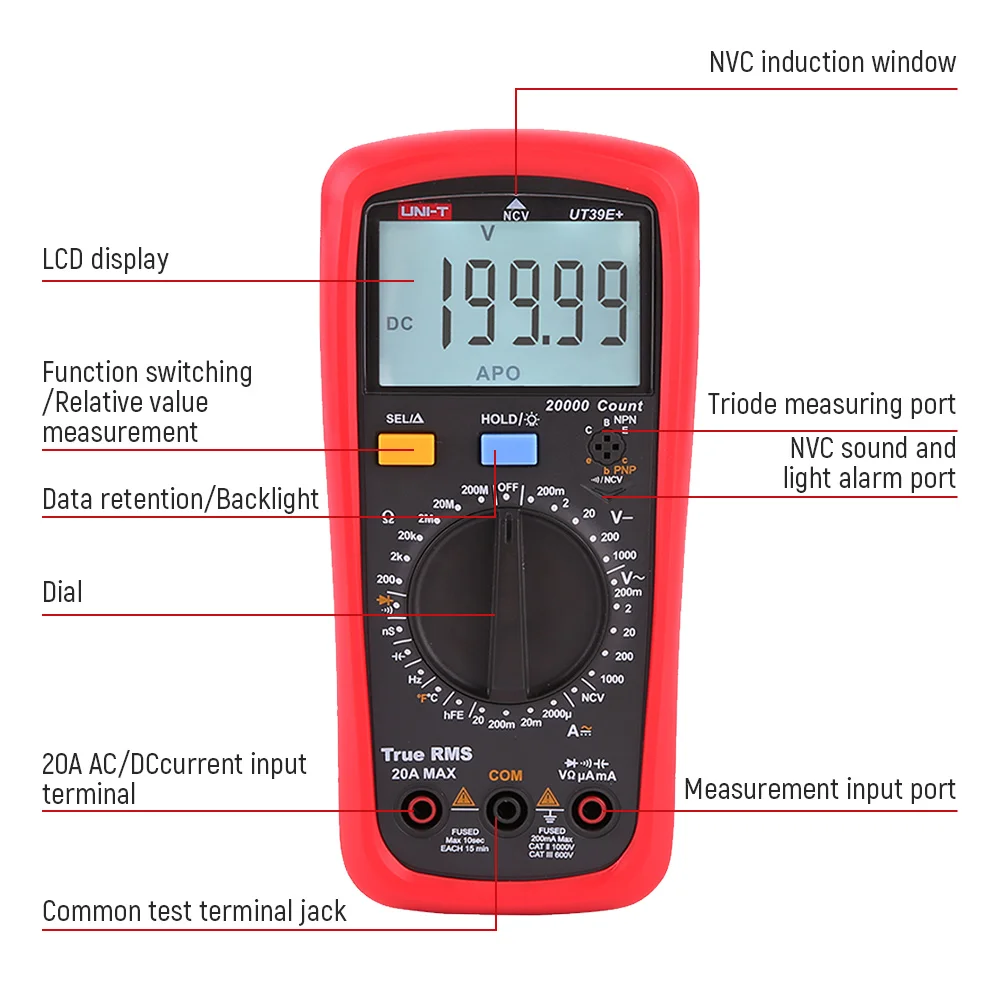 

UNI-T UT39 Series Профессиональный цифровой мультиметр 1000V AC DC Вольтметр портативный мультиметр Ture среднеквадратичный тестер Электрический тесте...