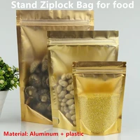 100pcs one side matte clear stand up aluminium foil ziplock bags inner golden color zipper reusable plastic food packaging bag