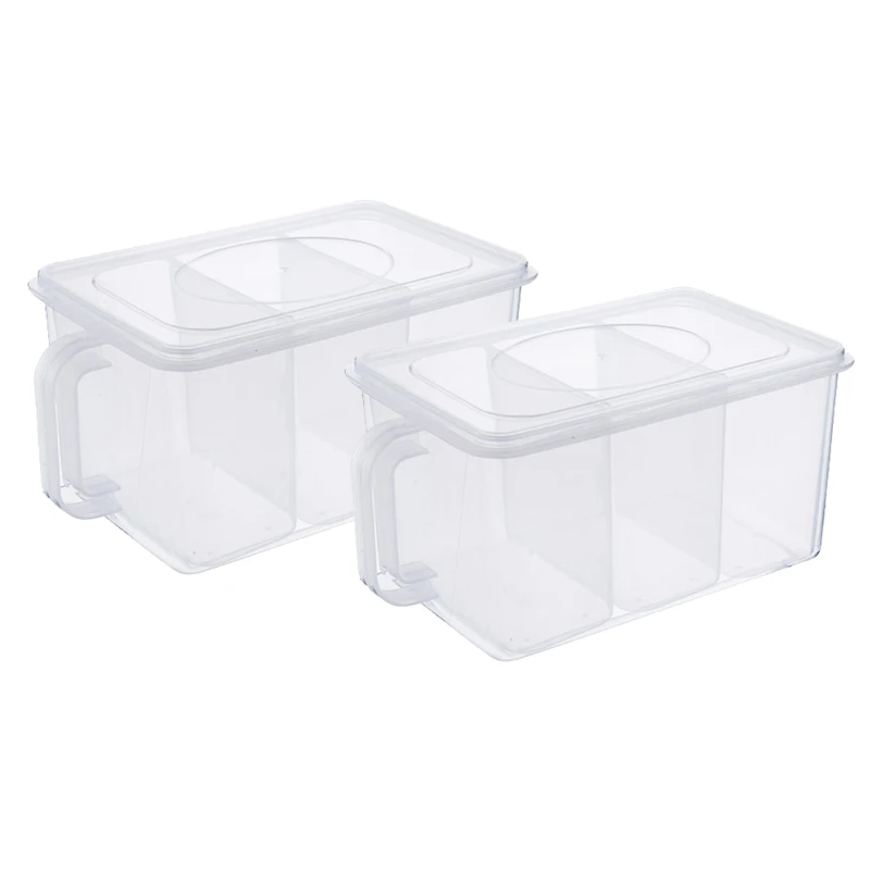 

Пластиковые контейнеры для хранения со съемными корзинами, 2 упаковки, органайзер для хранения продуктов с крышками для холодильника