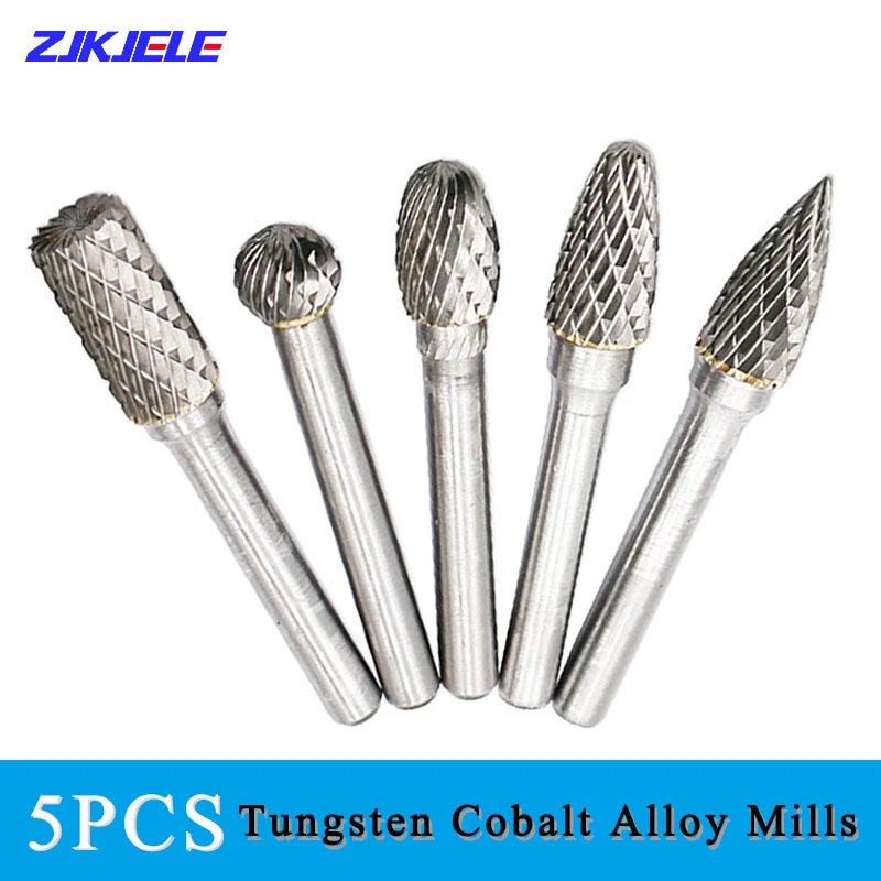 

5pcs/set Silver Assorted 12mm Head Tungsten Carbide Rotary Point Burr Die Grinder Bit 6mm Shank Milling Cutter Abrasive Tools
