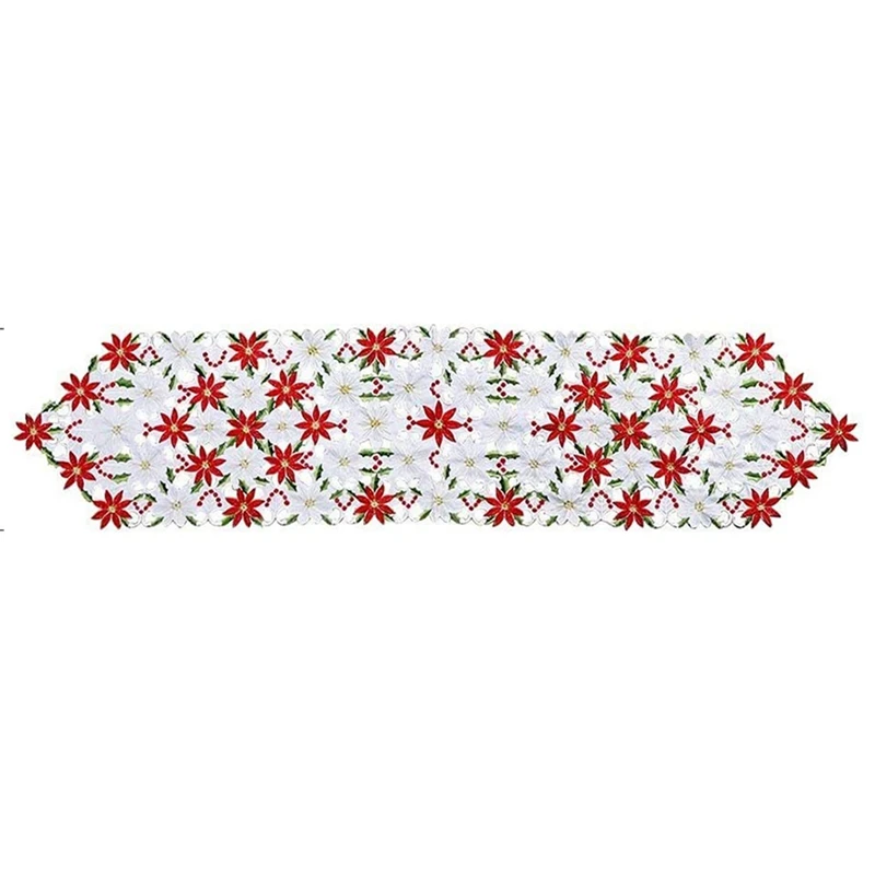 

Рождественская фотография, роскошная настольная дорожка Holly Poinsettia для рождественских украшений, 15x70 дюймов