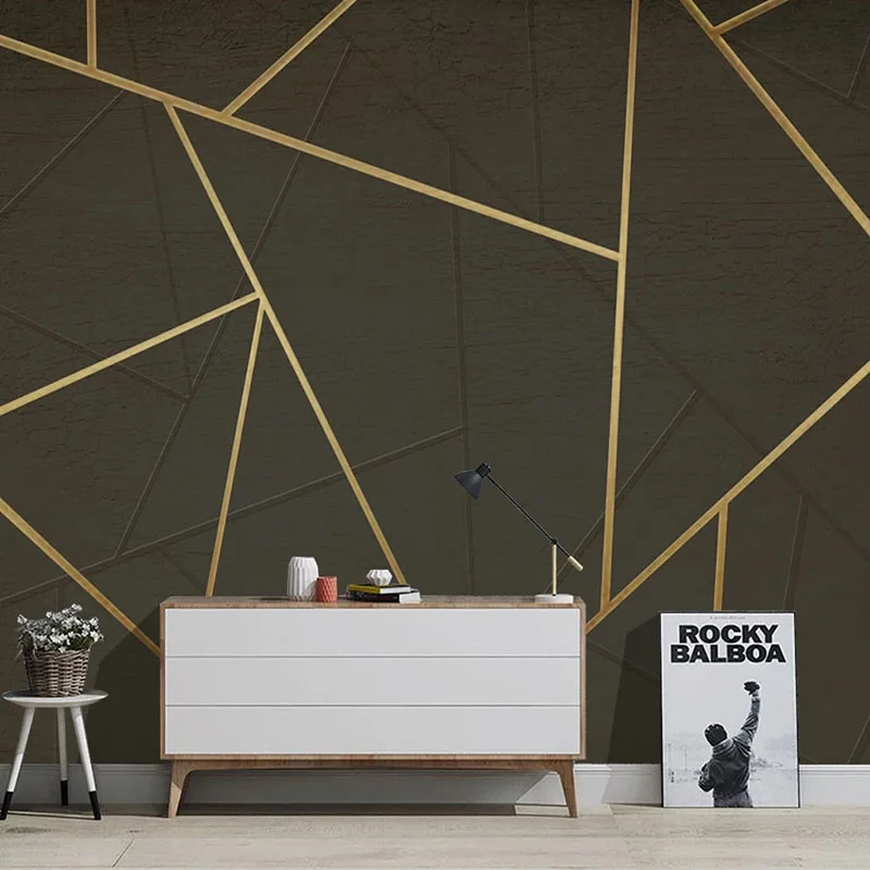 

Современные абстрактные геометрические обои, гостиная, ТВ, диван, офис, 3D стерео, золотая полоса, настенная HD фоновая стена