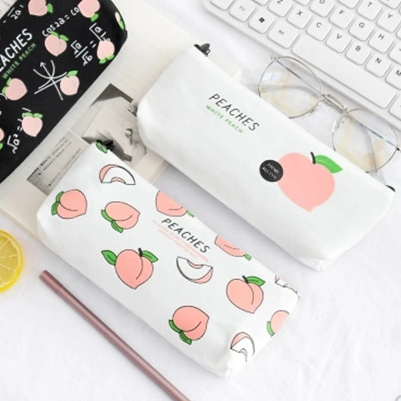 Kawaii холщовый чехол для карандашей в виде фруктов и персика школьная коробка