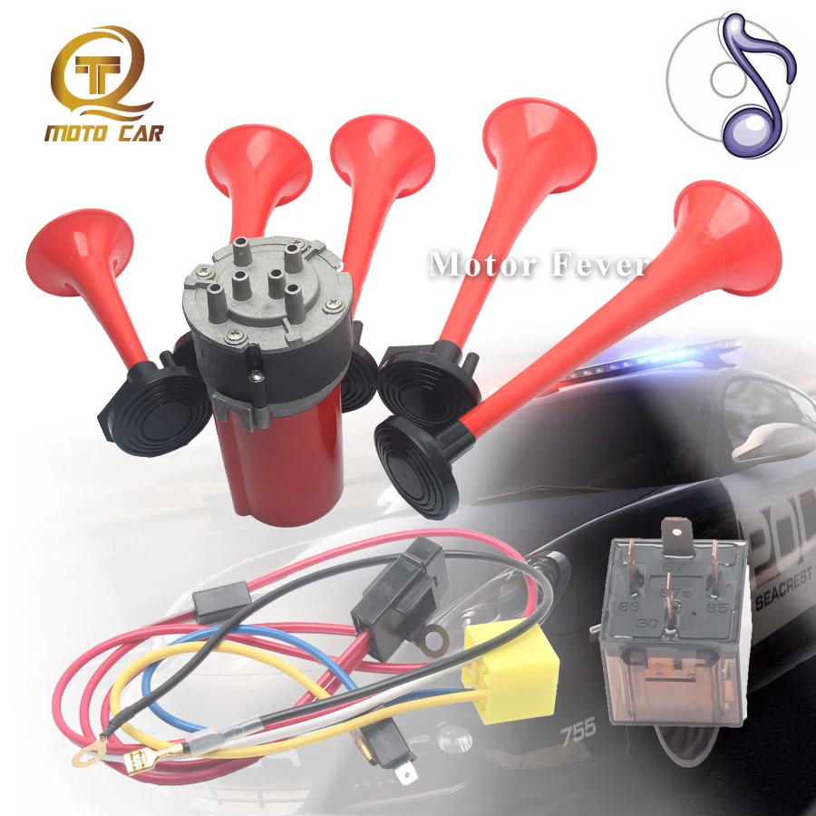 Автомобиль красный рог 12V автомобильный музыкальный воздушный рожок компрессор