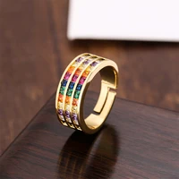 luxury gold womens rings jewelry gold rings for women gold plated adjustable crystal stone rings rainbow fine rings jewelry