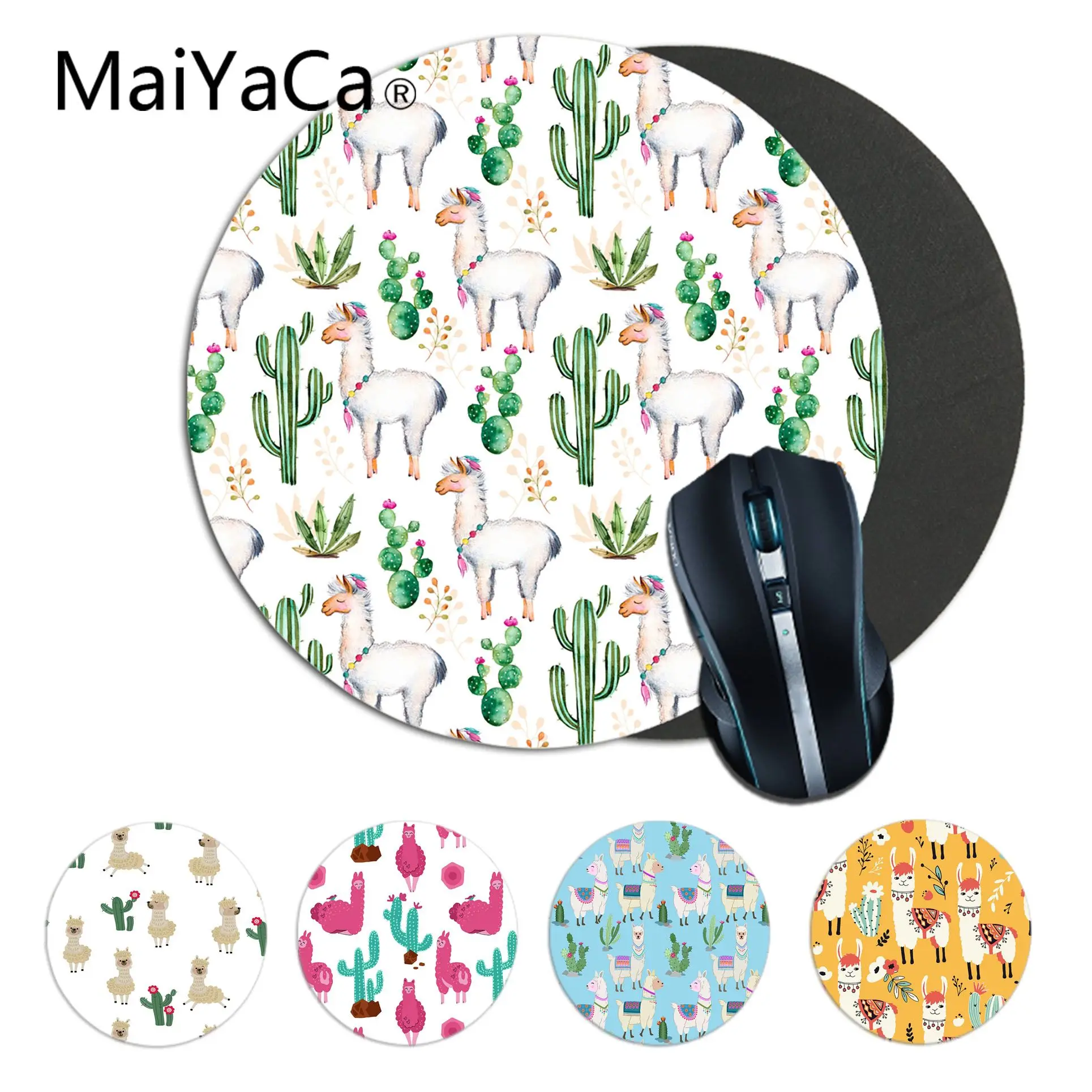 

MaiYaCa Kawaii Cute Llama Alpaca pattern1 Gaming round Mouse Pad Computer Mats Rug For PC Laptop Notebook gamer desk pad