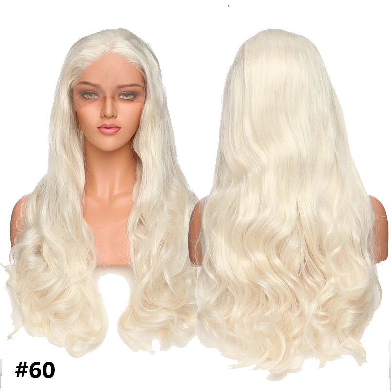 platinum blonde SNOILITE, синтетические парики, парик на кружеве, длинные волнистые парики, Омбре, розовый, фиолетовый, серый, парик на шнурке, термостойкие парики для женщин, парик для косплея - Цвет: platinum blonde