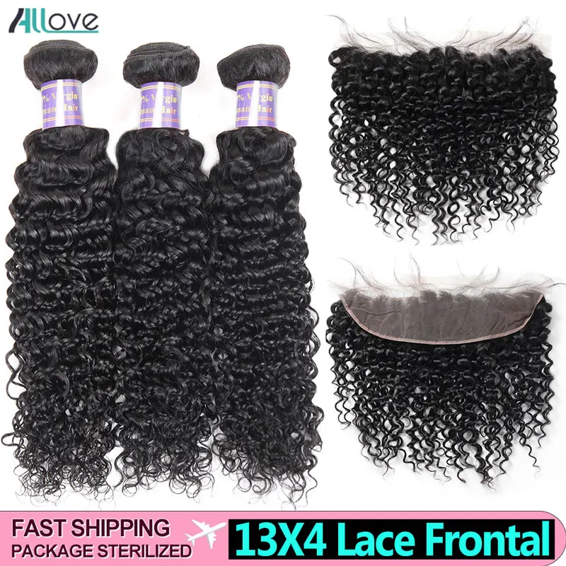 

Curly Bundles With Frontal Closure Allove Human Hair 3 Bundles With Closure Brazilian Kinky Curly Bundles With Closure Non Remy