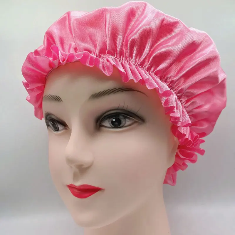 

2021 Trendy Solid Color Silk Satin Night Hat Women Head Cover Sleep Caps Bonnet Hair Care Fashion Accessories