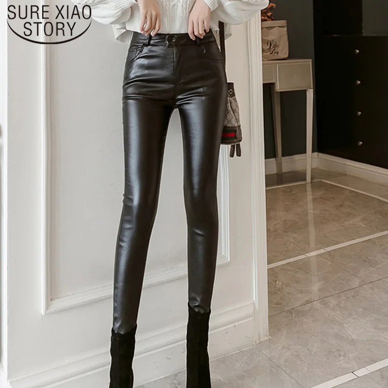 Крутые кожаные брюки для женщин 2021 осень зима эластичный стрейч скинни с