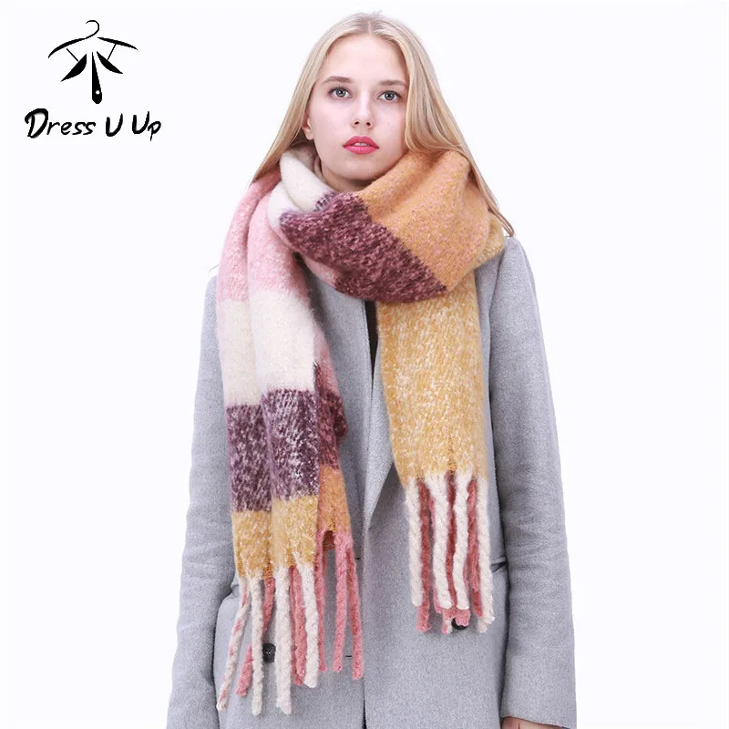 Женский Длинный шарф-шаль осенне-зимний теплый шарф смешанного цвета с бахромой |