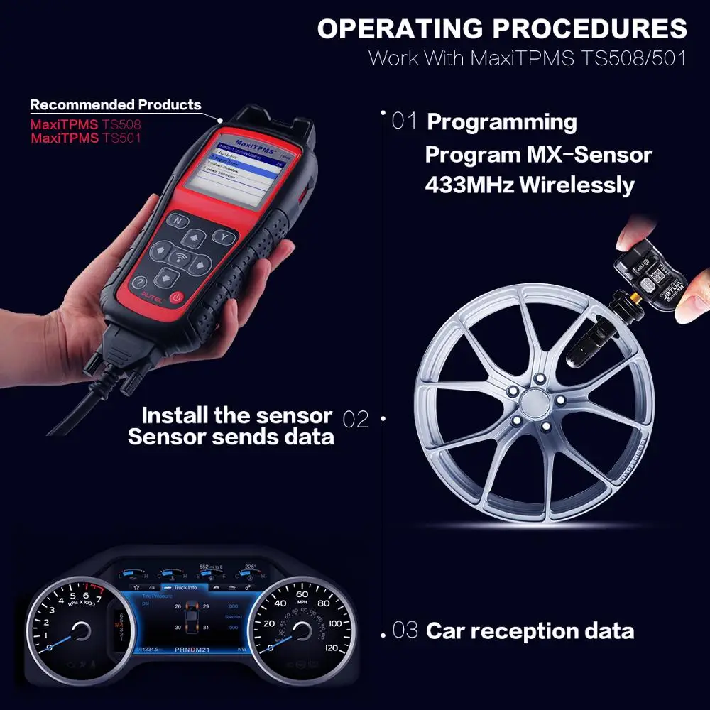 Autel Mx-Sensor 433MHz &amp 315MHz TPMS Press Type TS501 TS508 шинный датчик de neumaticos дропшиппинг в продаже