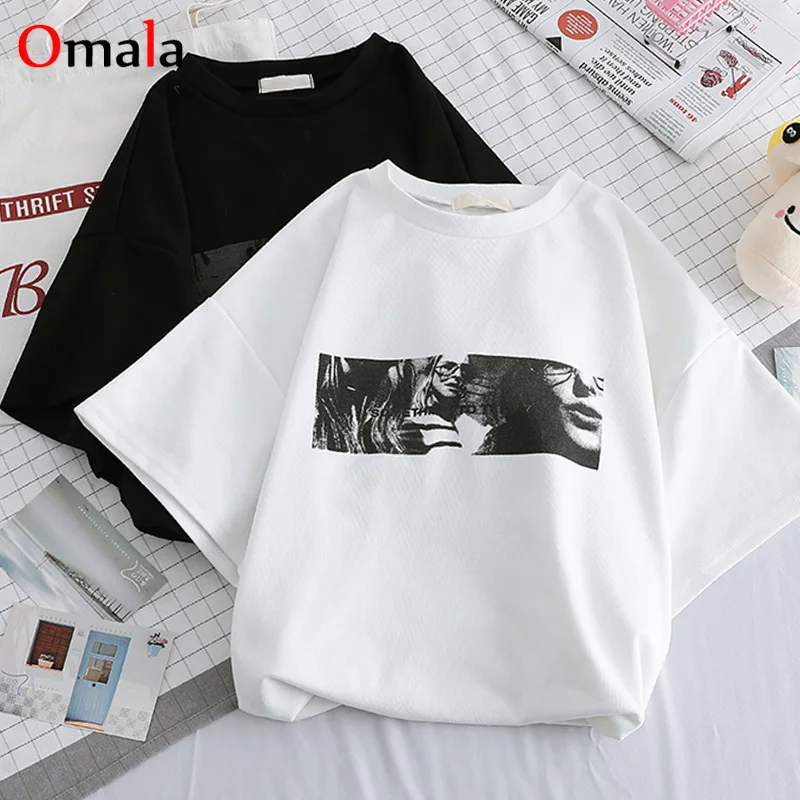 Женская свободная футболка с принтом персонажа длинная белая или черная