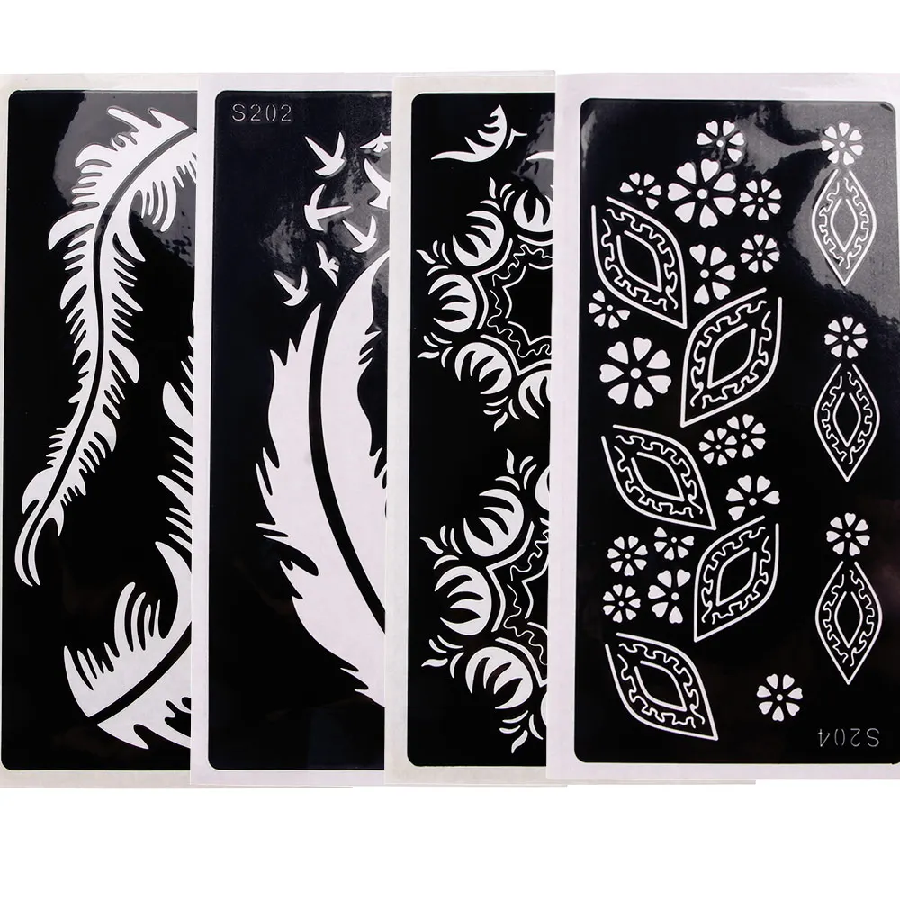 1 лист черный цветок стиль трафарет для татуировки хной боди арт Временные стикер