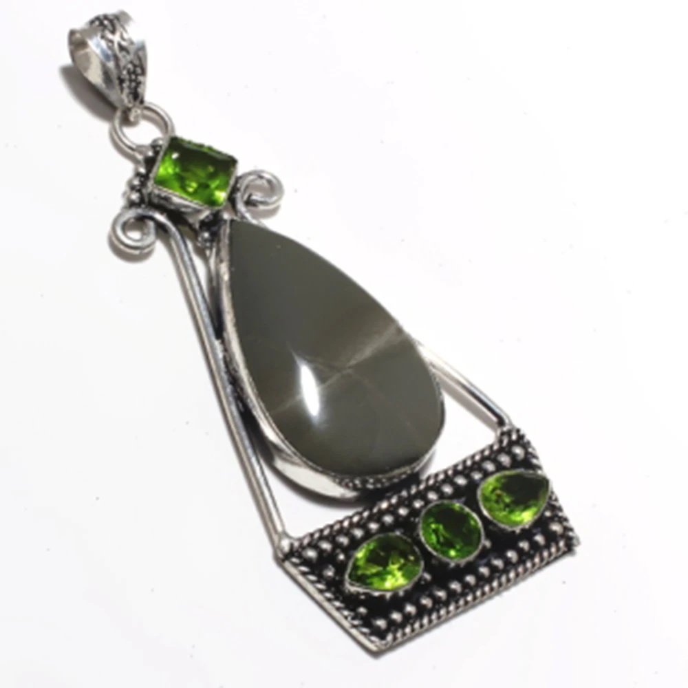 Подвеска Mookaite Jaspers + Peridots, серебряное покрытие над медными ювелирными изделиями, 80 мм, P7239