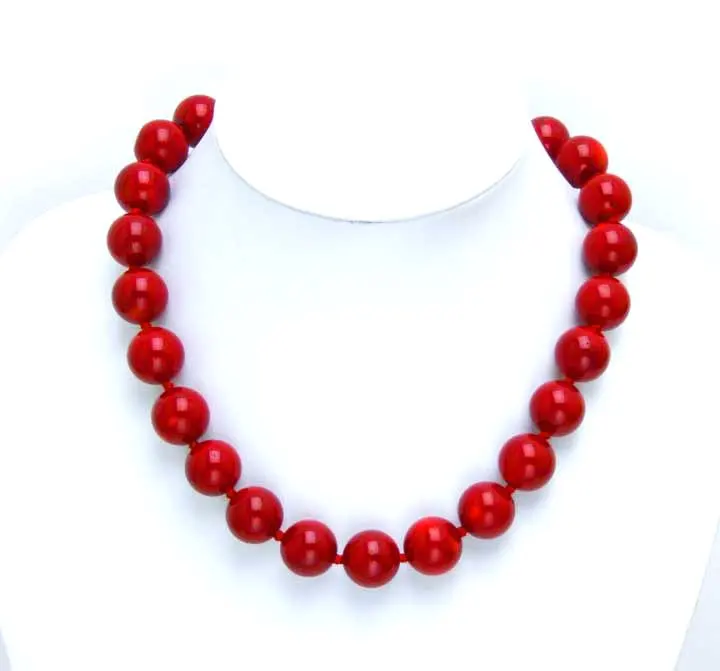 

Qingmos 15-17mm Round Natural Red Coral Necklace for Women with Genuine Red Coral Chokers 18" Fine Jewelry Collier Ketting 5498