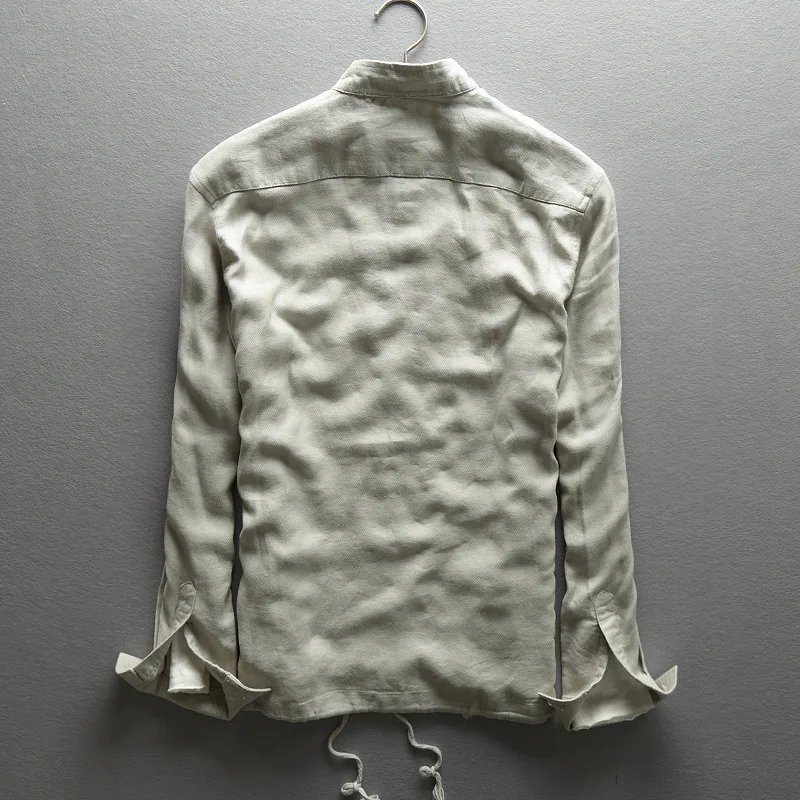 Льняная мужская Осенняя Тонкая Повседневная Верхняя одежда с воротником-стойкой