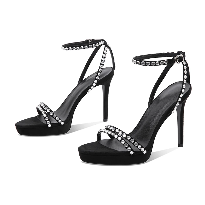 

ENMAYLA Solid Ankle-Wrap Kid Suede Shoes Buckle Strap Casual Super High Womens Sandals Sexy Crystal Thin Heels Strappy Heels
